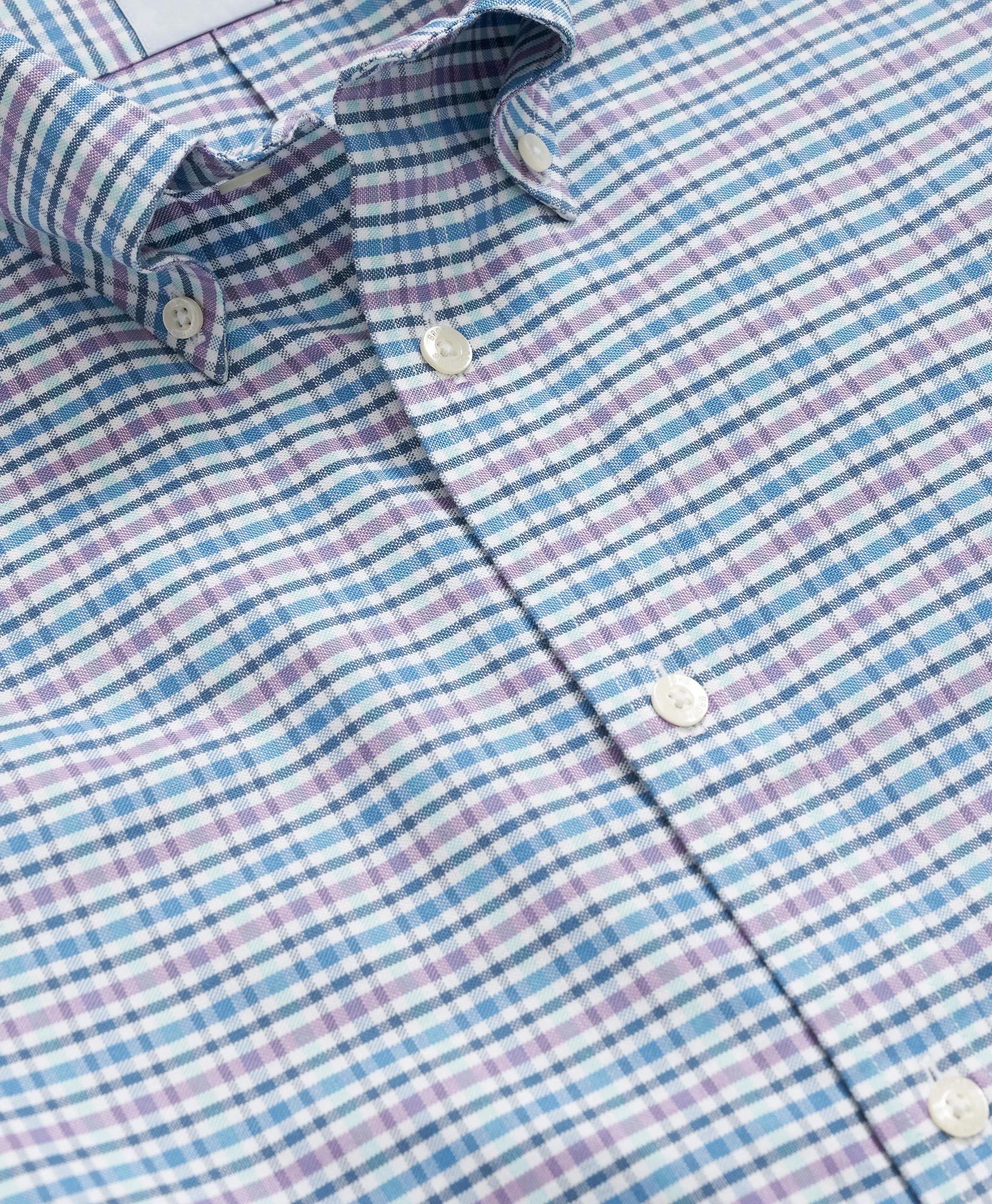 Stretch Cotton Non-Iron Oxford Polo Button-Down Collar, Grid Check Shirt, image 2