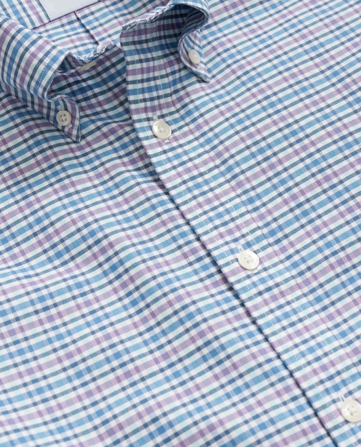 Stretch Cotton Non-Iron Oxford Polo Button-Down Collar, Grid Check Shirt
