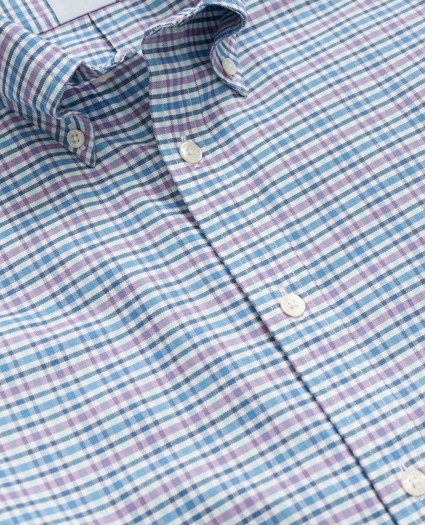 Stretch Cotton Non-Iron Oxford Polo Button-Down Collar, Grid Check Shirt, image 2