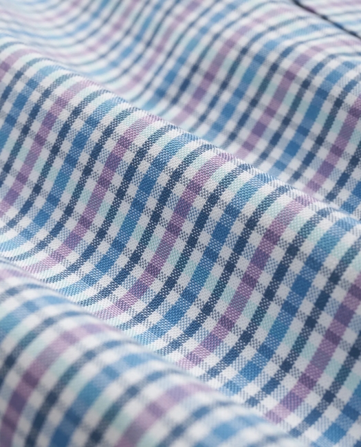 Stretch Cotton Non-Iron Oxford Polo Button-Down Collar, Grid Check Shirt