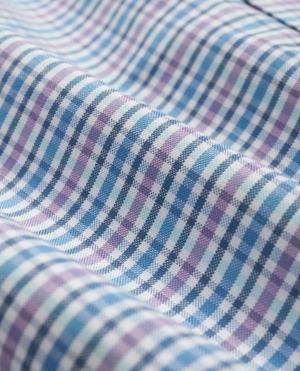 Stretch Cotton Non-Iron Oxford Polo Button-Down Collar, Grid Check Shirt, image 3