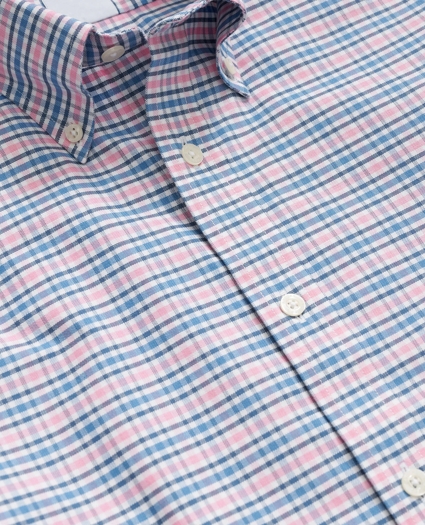 Stretch Cotton Non-Iron Oxford Polo Button-Down Collar, Grid Check Shirt, image 2