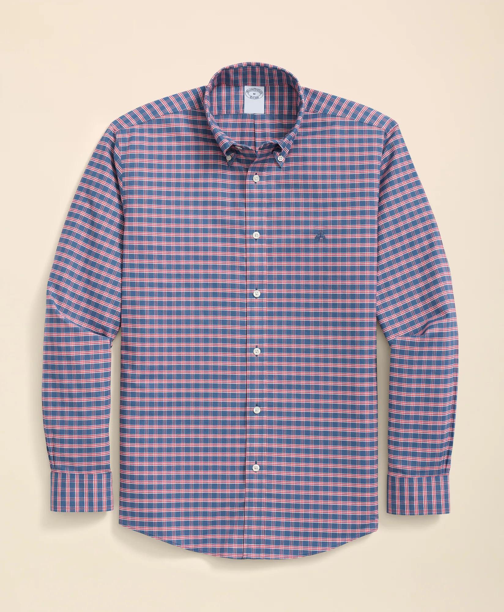 Stretch Cotton Non-Iron Oxford Polo Button Down Collar, Ground Check Shirt