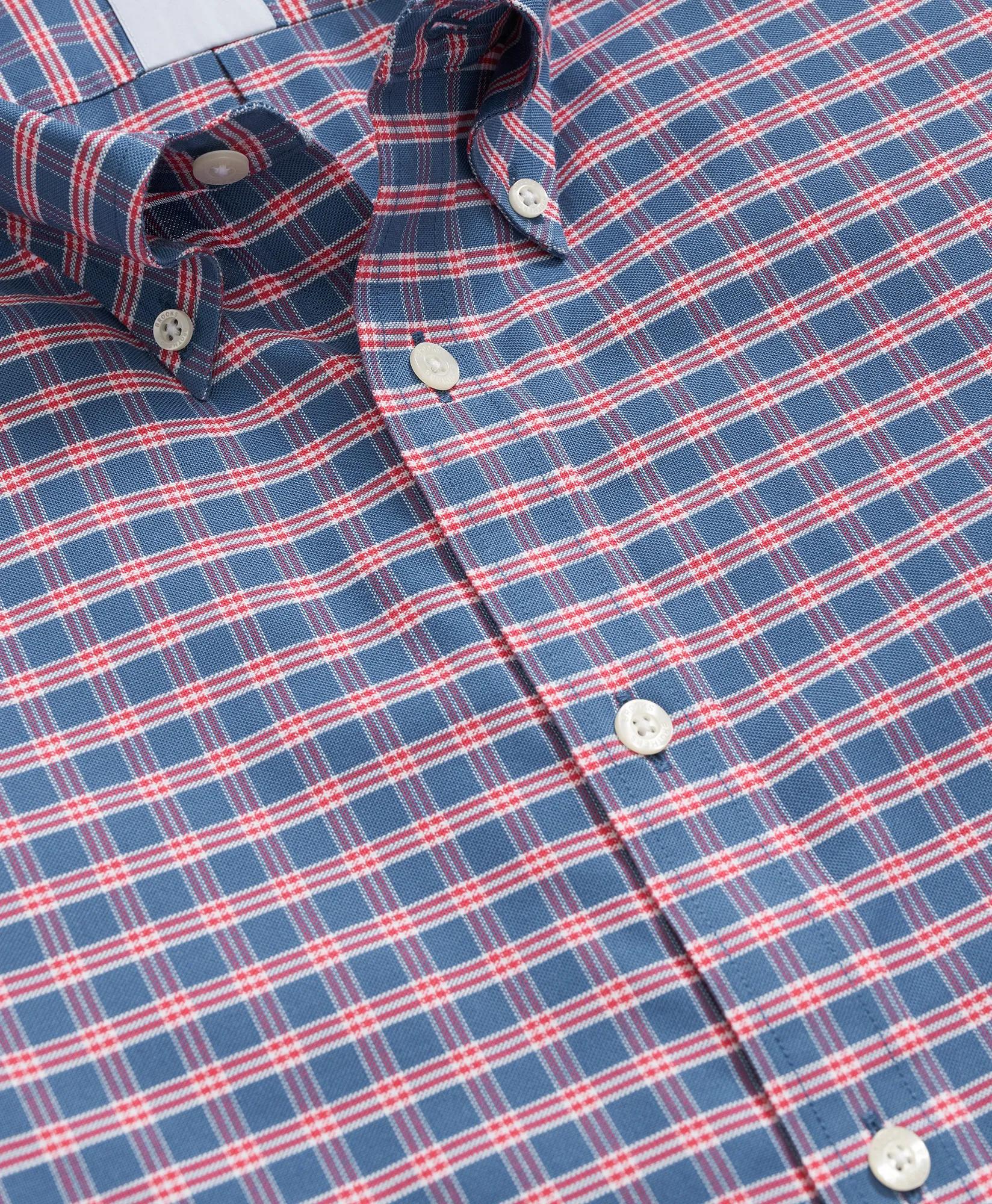 Stretch Cotton Non-Iron Oxford Polo Button Down Collar, Ground Check Shirt