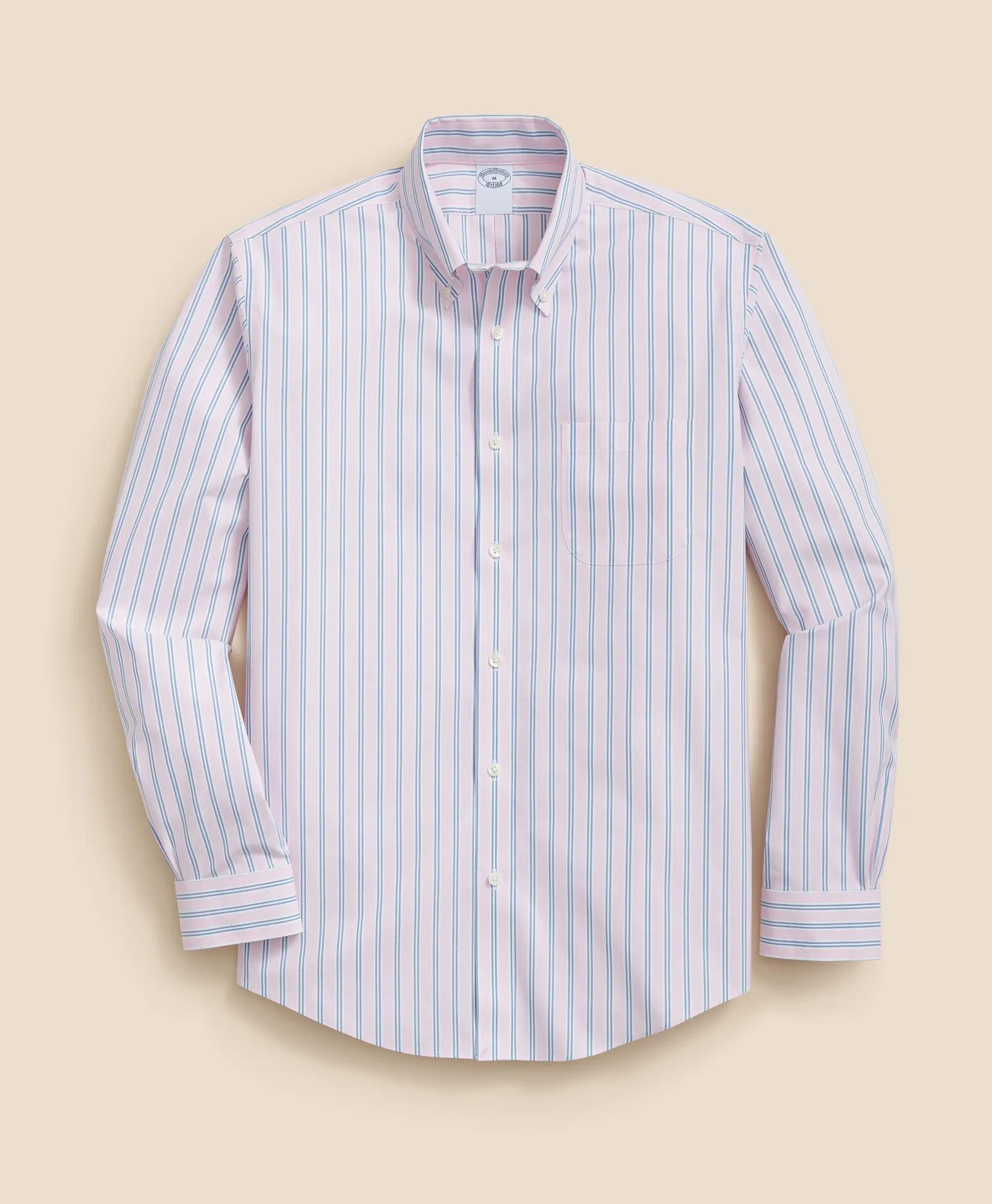 Stretch Cotton Non-Iron Polo Button Down Collar, Striped Shirt, image 1