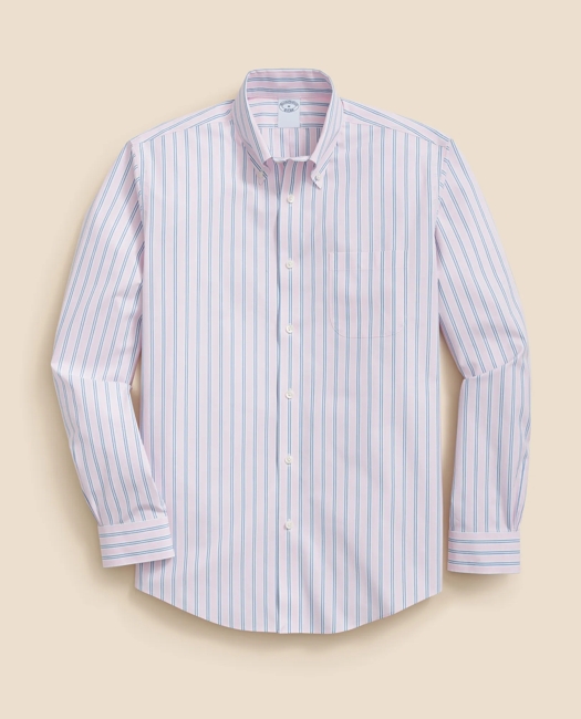 Stretch Cotton Non-Iron Polo Button Down Collar, Striped Shirt