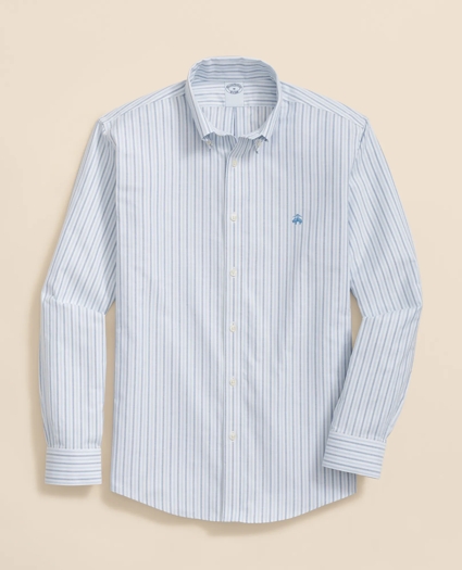 Stretch Cotton Non-Iron Oxford Polo Button-Down Collar, Alternating Stripe Shirt, image 1