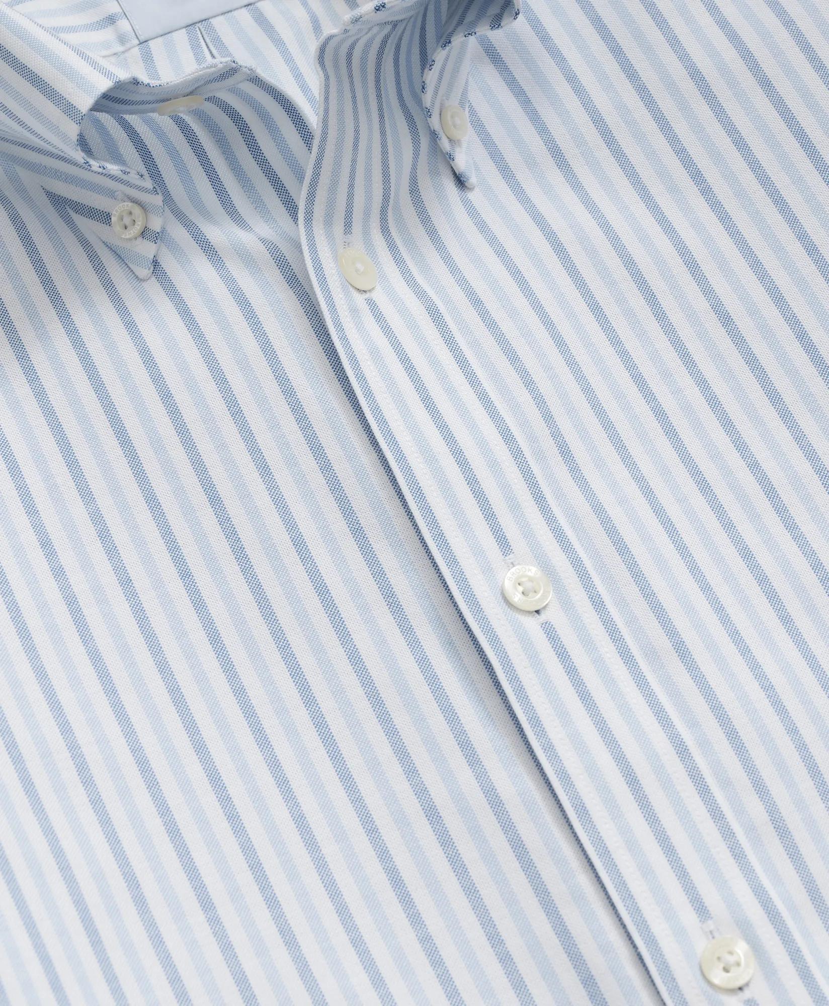 Stretch Cotton Non-Iron Oxford Polo Button-Down Collar, Alternating Stripe Shirt, image 2