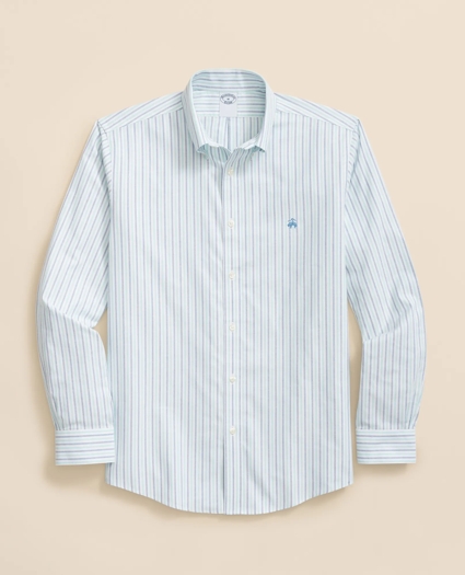 Stretch Cotton Non-Iron Oxford Polo Button-Down Collar, Alternating Stripe Shirt, image 1