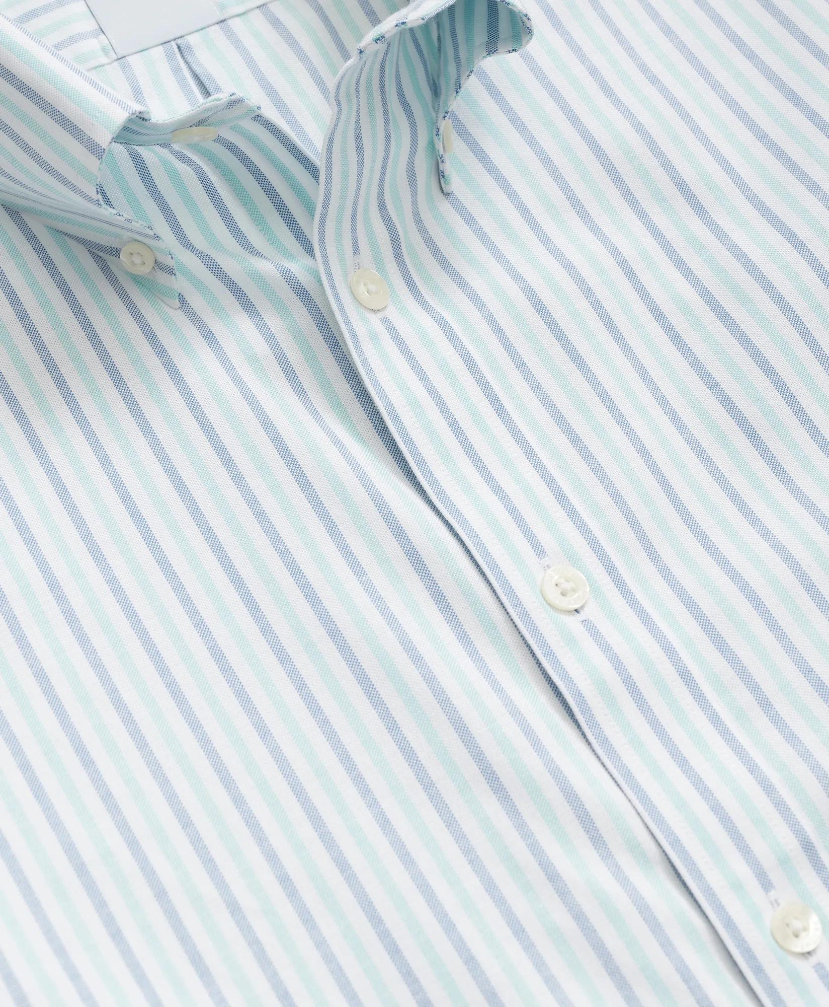 Stretch Cotton Non-Iron Oxford Polo Button-Down Collar, Alternating Stripe Shirt, image 2