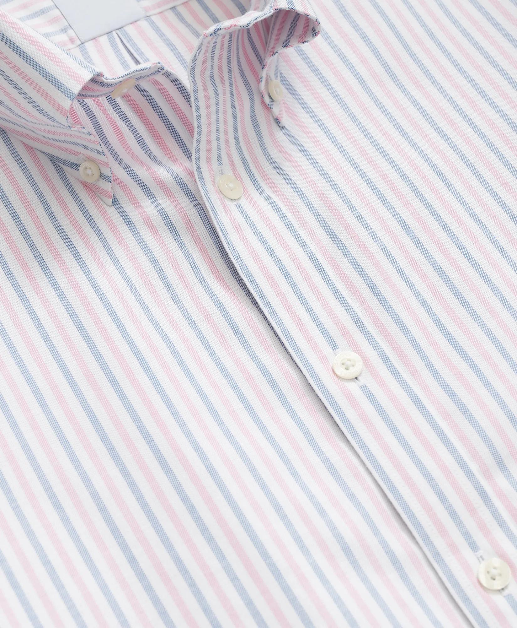 Stretch Cotton Non-Iron Oxford Polo Button-Down Collar, Alternating Stripe Shirt