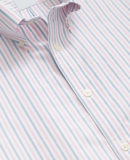 Stretch Cotton Non-Iron Oxford Polo Button-Down Collar, Alternating Stripe Shirt, image 2