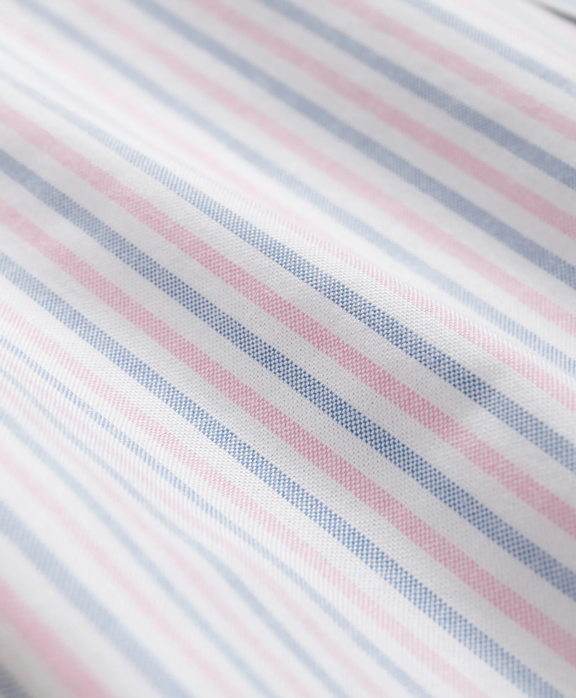 Stretch Cotton Non-Iron Oxford Polo Button-Down Collar, Alternating Stripe Shirt, image 3