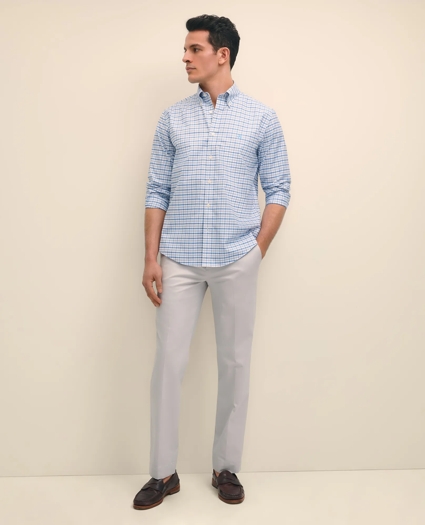 Stretch Cotton Non-Iron Oxford Polo Button-Down Collar, Outline Check Shirt, image 2