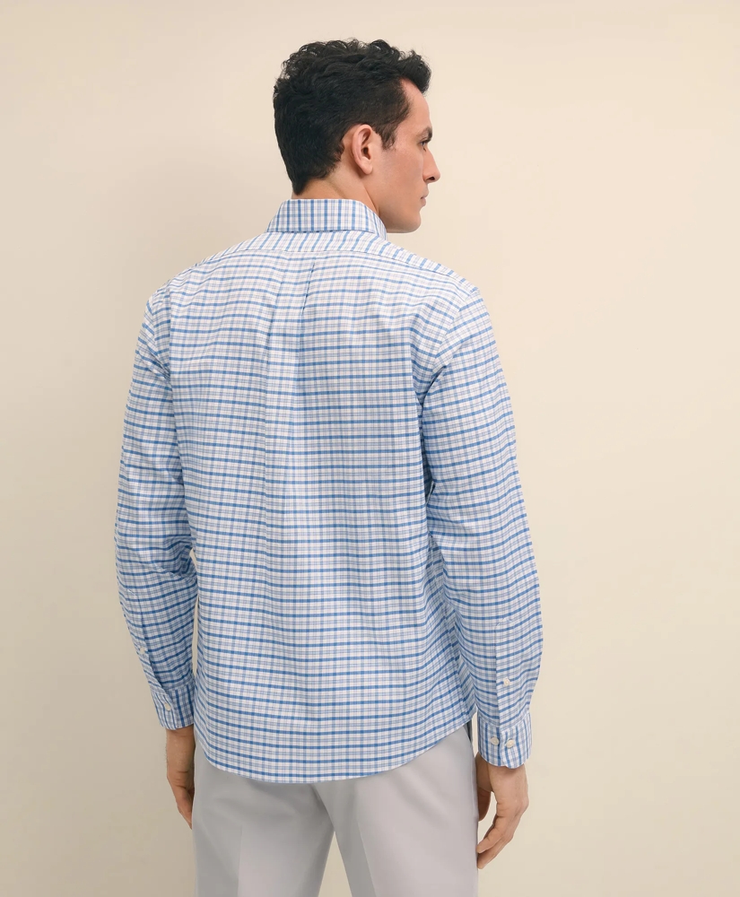 Stretch Cotton Non-Iron Oxford Polo Button-Down Collar, Outline Check Shirt, image 3