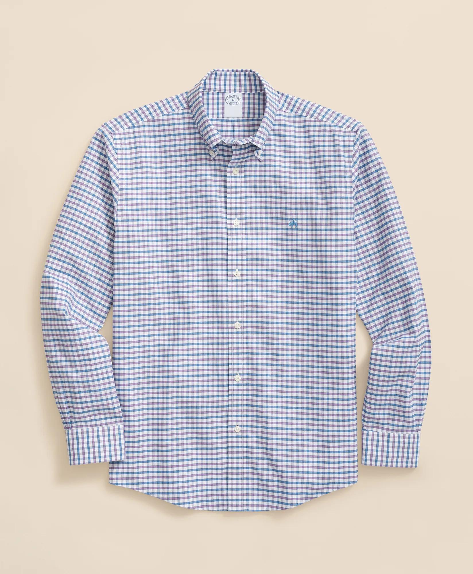 Stretch Cotton Non-Iron Oxford Polo Button-Down Collar, Outline Check Shirt, image 1