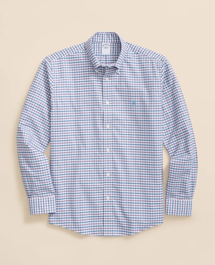 Stretch Cotton Non-Iron Oxford Polo Button-Down Collar, Outline Check Shirt, image 1