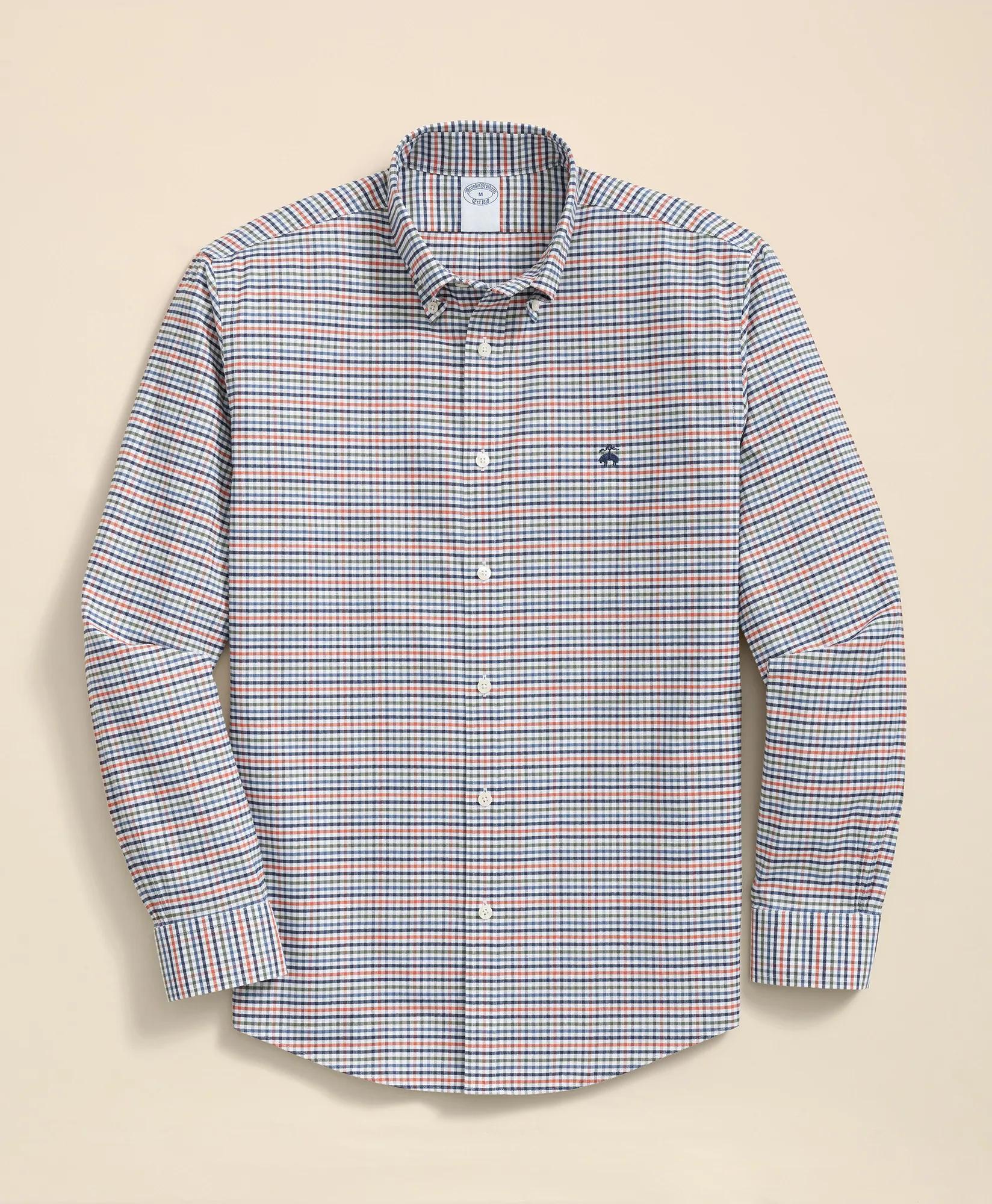 Stretch Non-Iron Oxford Button-Down Collar, Multi-Check Shirt, image 1