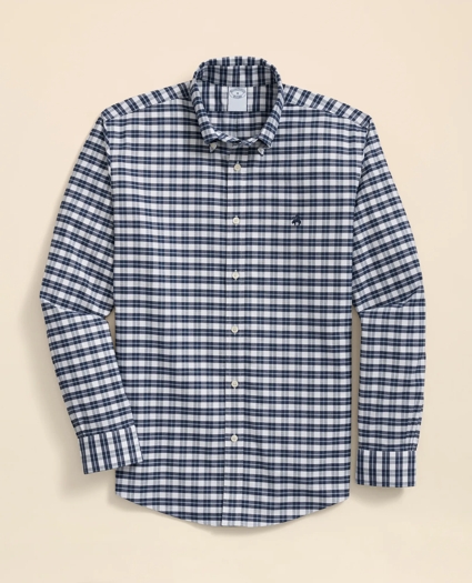 Stretch Cotton Non-Iron Oxford Polo Button Down Collar, Checked Shirt, image 1