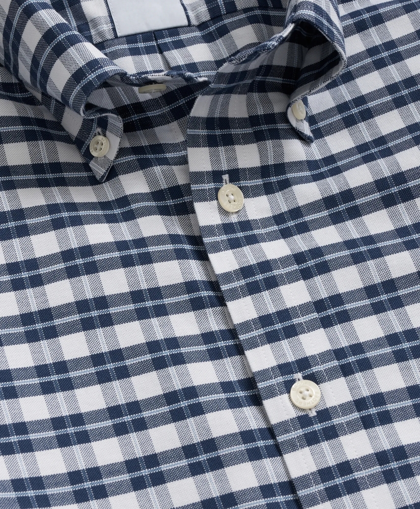 Stretch Cotton Non-Iron Oxford Polo Button Down Collar, Checked Shirt