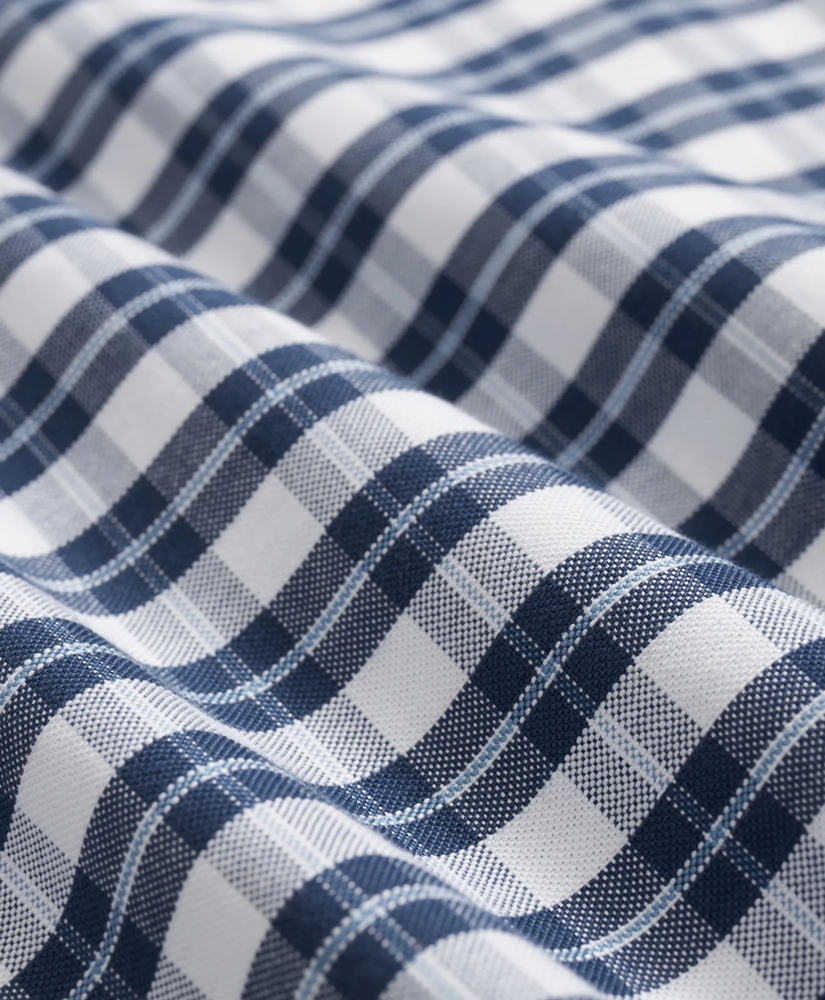 Stretch Cotton Non-Iron Oxford Polo Button Down Collar, Checked Shirt, image 3