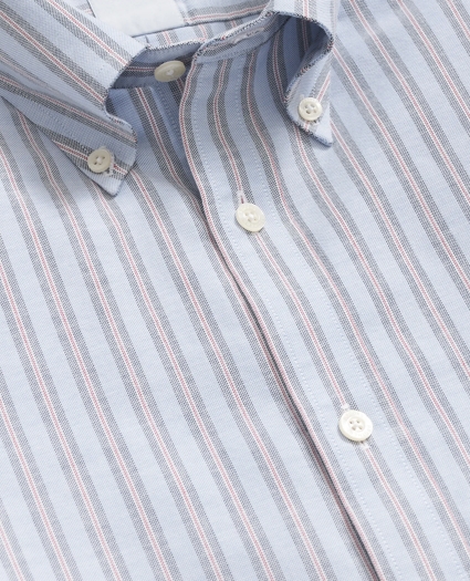 Stretch Cotton Non-Iron Oxford Polo Button Down Collar, Track Stripe Shirt, image 2
