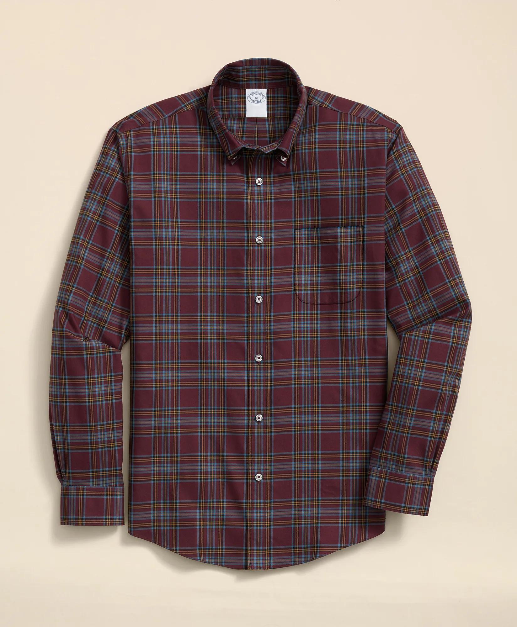 Stretch Supima® Cotton Non-Iron Twill Polo Button Down, Plaid Sport Shirt, image 1