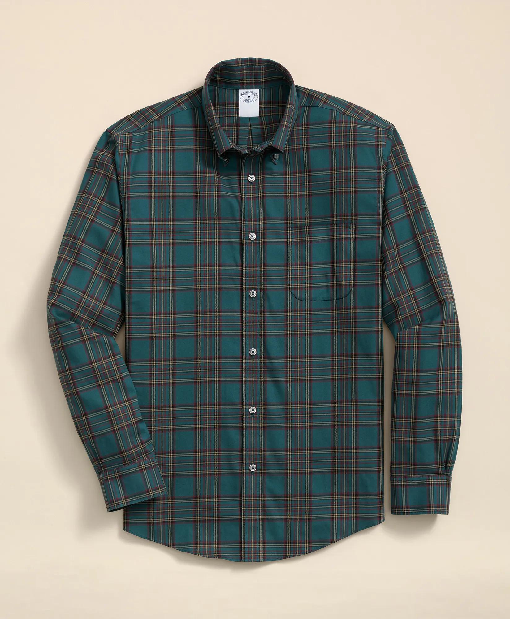 Stretch Supima® Cotton Non-Iron Twill Polo Button Down, Plaid Sport Shirt, image 1