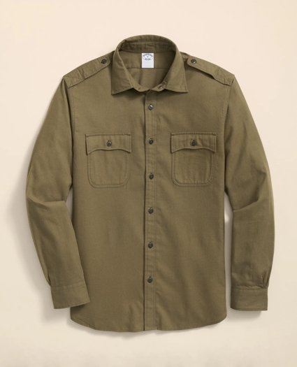 Cotton-Cashmere Flannel Military Sport Shirt, image 1