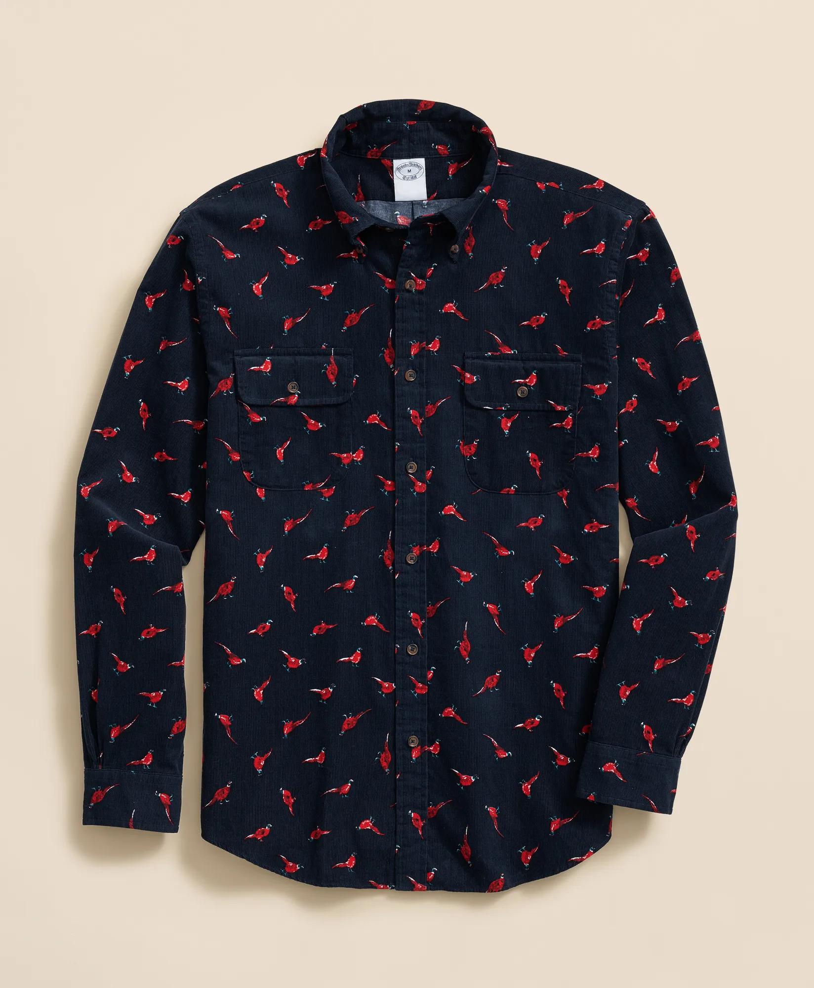 Cotton Corduroy Polo Button-Down Collar Pheasant Sport Shirt, image 1