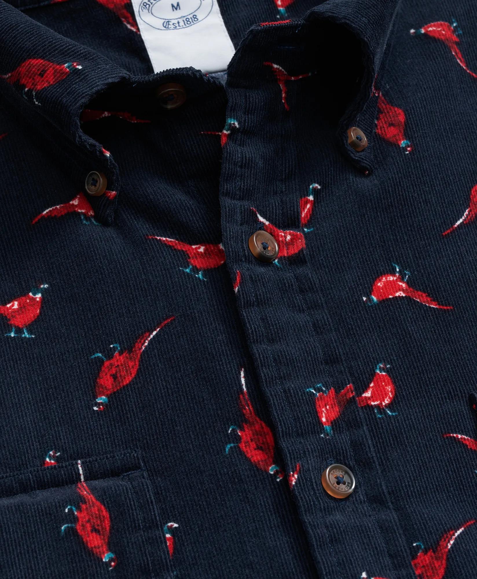 Cotton Corduroy Polo Button-Down Collar Pheasant Sport Shirt, image 2