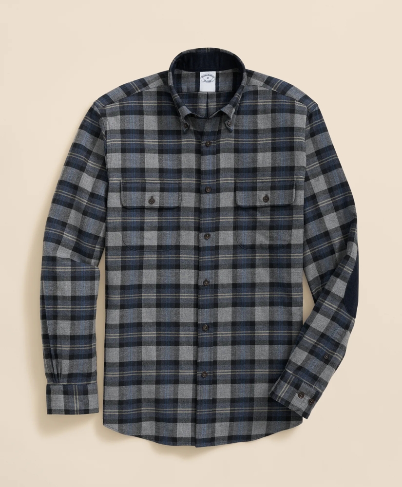 Cotton-Cashmere Flannel Plaid Sport Shirt