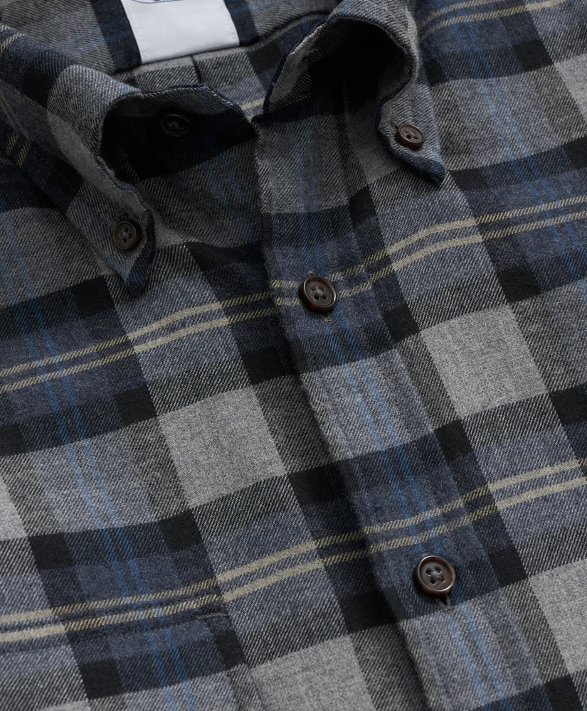 Cotton-Cashmere Flannel Plaid Sport Shirt