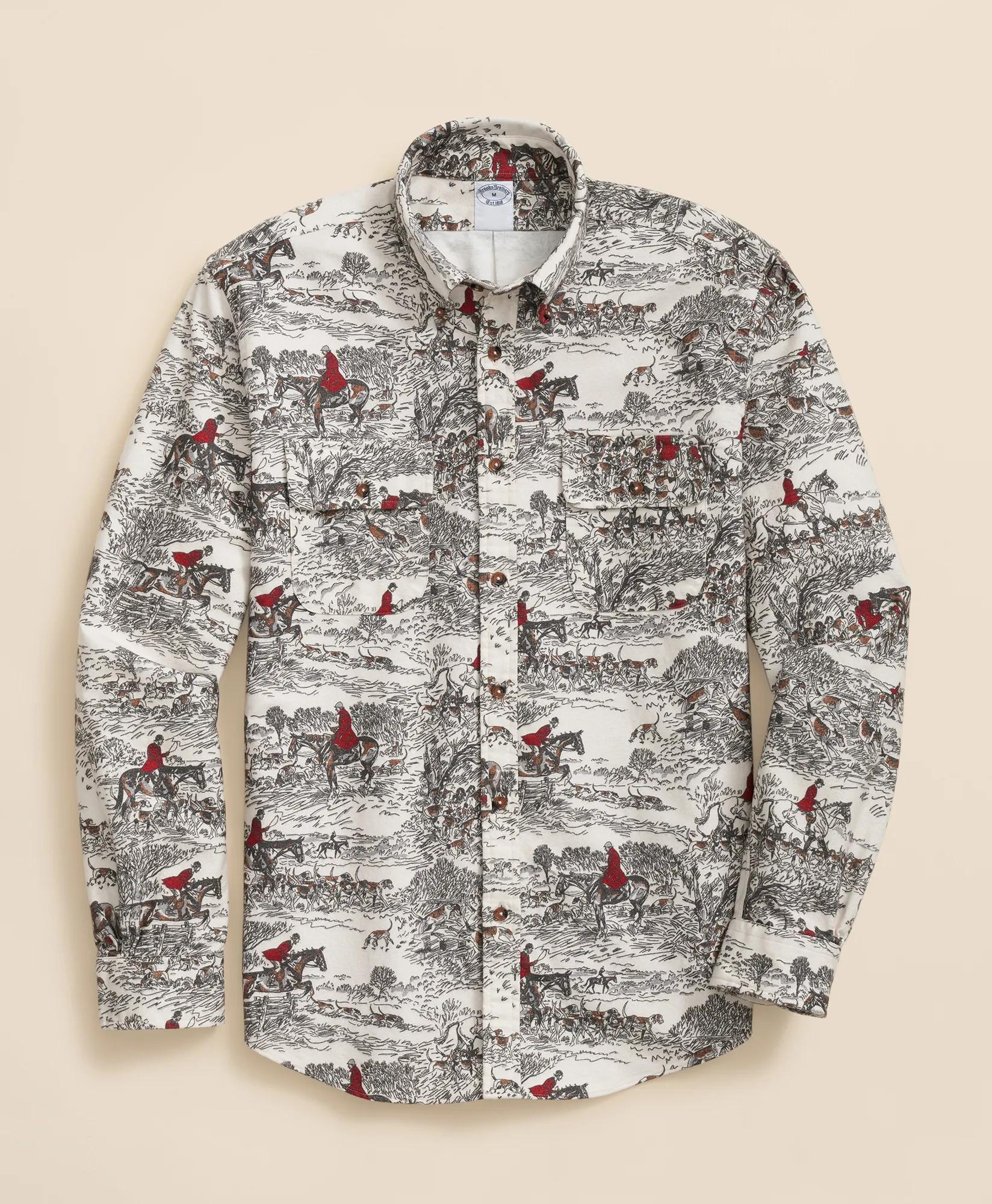 Cotton Flannel Archive Equestrian Print Sport Shirt, image 1