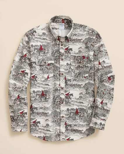 Cotton Flannel Archive Equestrian Print Sport Shirt, image 1