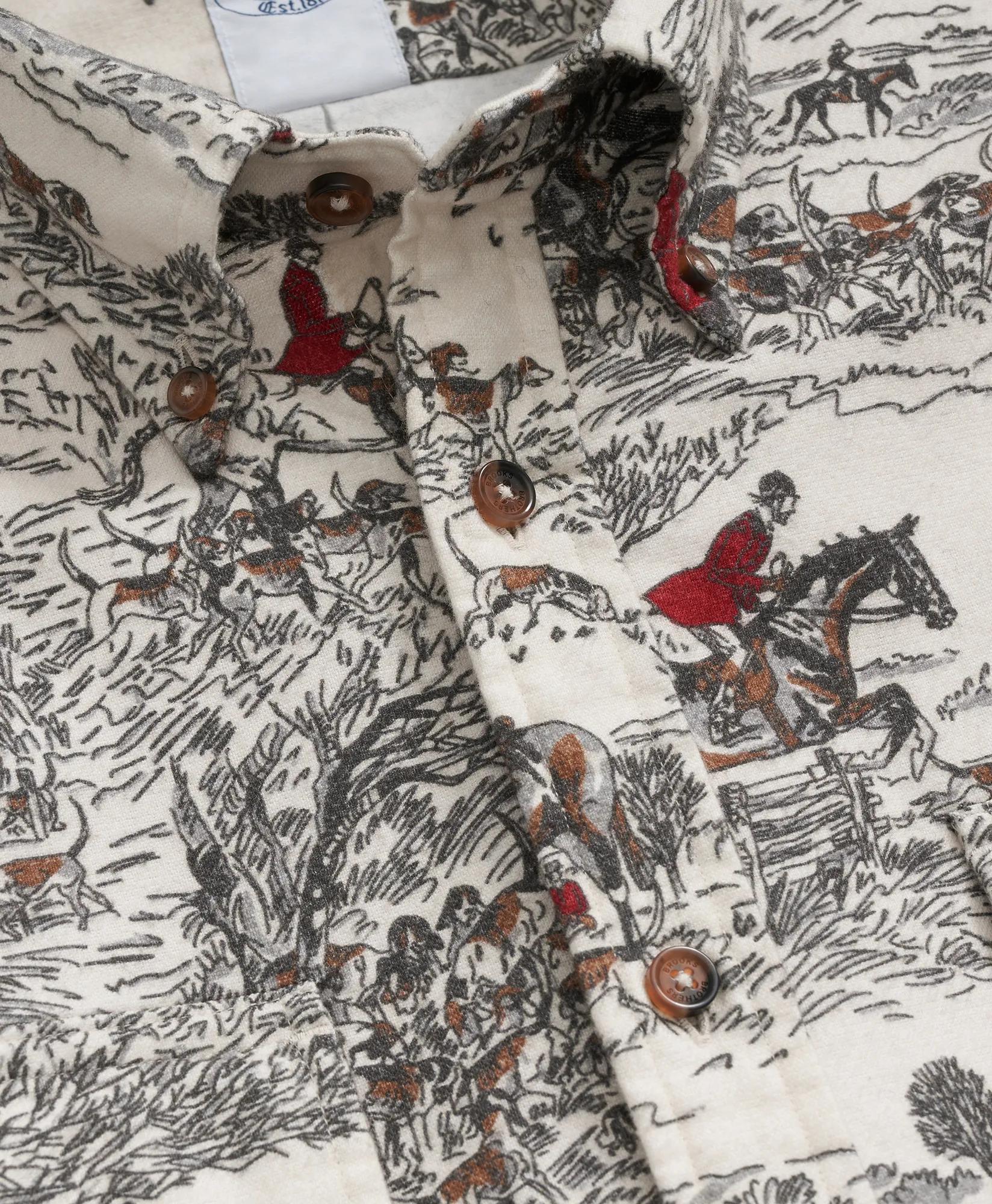 Cotton Flannel Archive Equestrian Print Sport Shirt, image 2