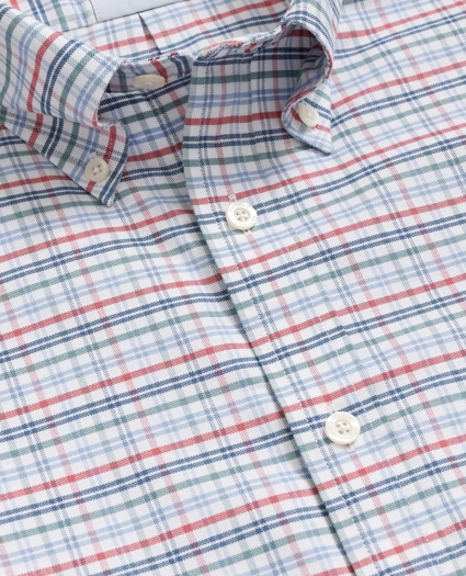 Stretch Cotton Non-Iron Oxford Polo Button Down Collar, Windowpane Short-Sleeve Shirt, image 2