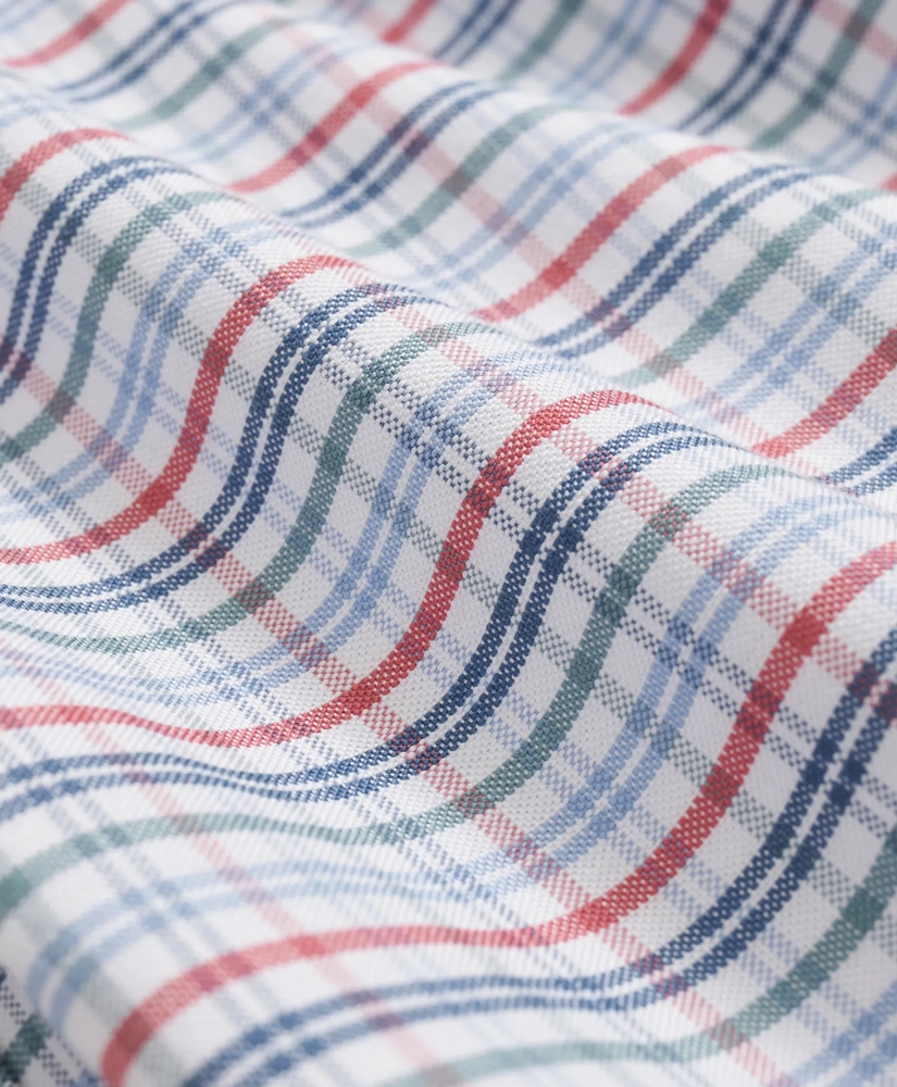 Stretch Cotton Non-Iron Oxford Polo Button Down Collar, Windowpane Short-Sleeve Shirt, image 3