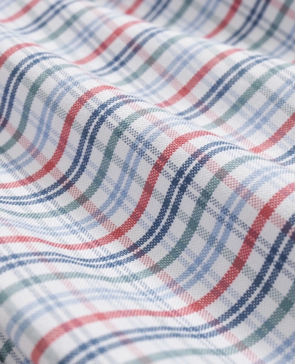 Stretch Cotton Non-Iron Oxford Polo Button Down Collar, Windowpane Short-Sleeve Shirt, image 3