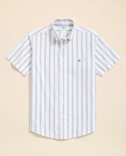 Stretch Cotton Non-Iron Oxford Polo Button Down Collar, Striped Short-Sleeve Shirt, image 1