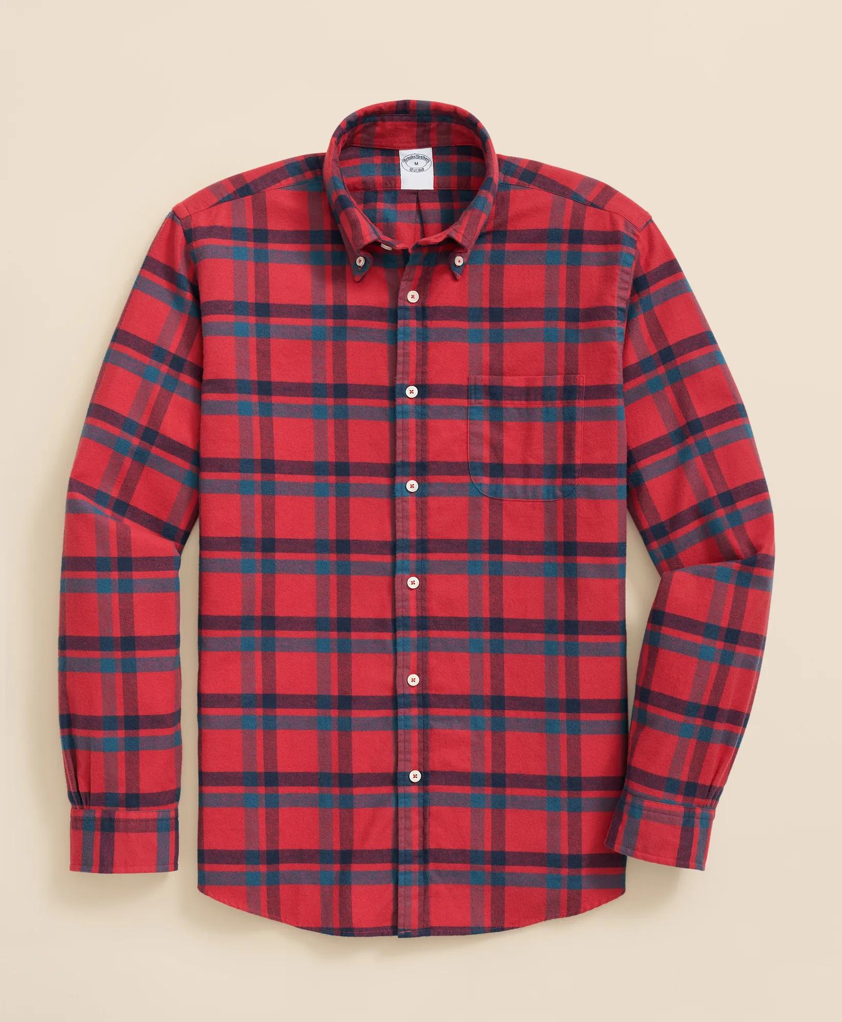 Portuguese Flannel Polo Button Down Collar, Bold Plaid Shirt, image 1