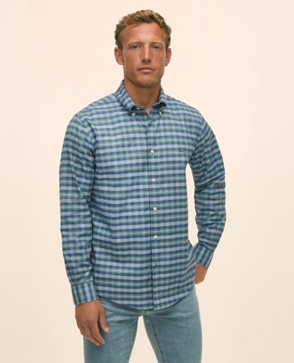 Stretch Non-Iron Oxford Button-Down Collar, Tartan Sport Shirt, image 1