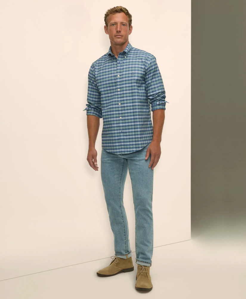 Stretch Non-Iron Oxford Button-Down Collar, Tartan Sport Shirt, image 2