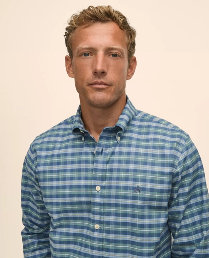 Stretch Non-Iron Oxford Button-Down Collar, Tartan Sport Shirt, image 3