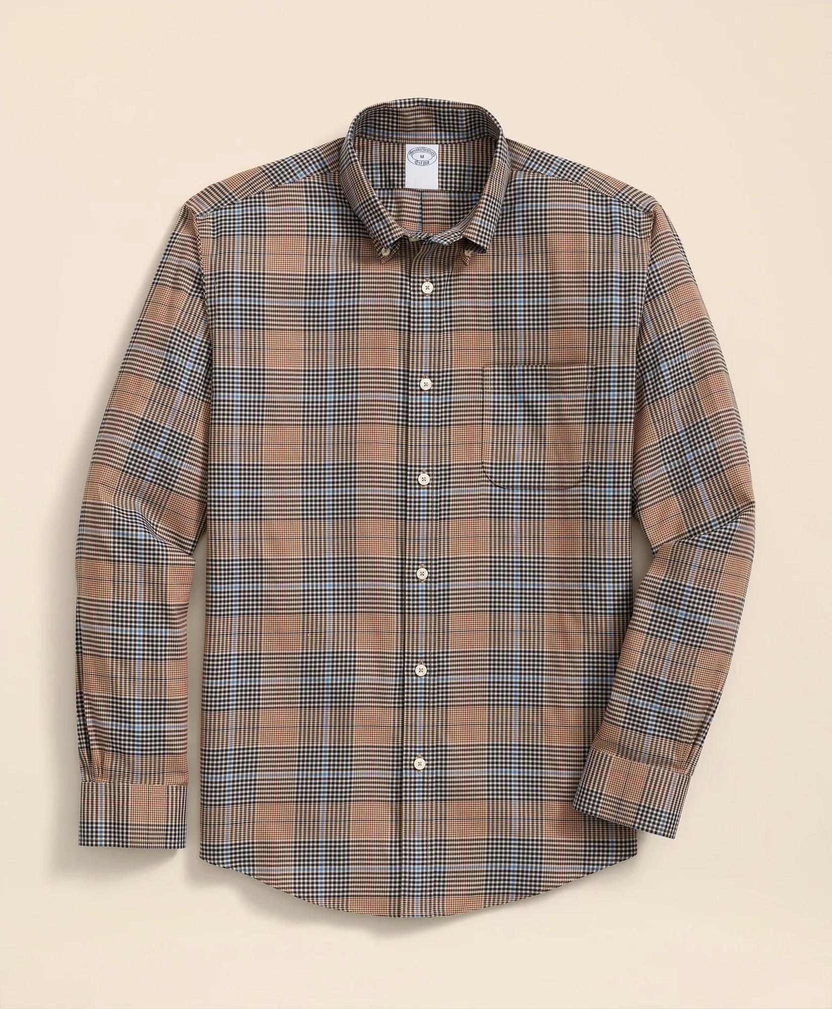Stretch Supima® Cotton Non-Iron Twill Polo Button Down, Glen Plaid Sport Shirt, image 1