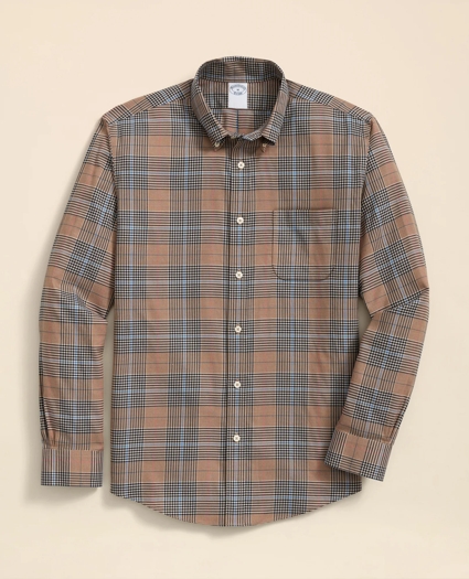 Stretch Supima® Cotton Non-Iron Twill Polo Button Down, Glen Plaid Sport Shirt, image 1