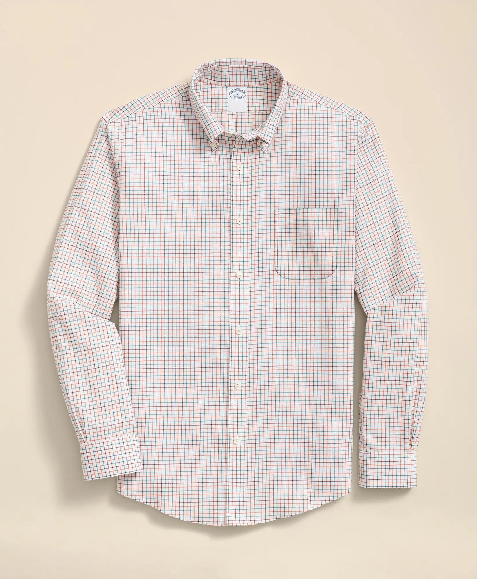 Stretch Supima® Cotton Non-Iron Twill Polo Button Down, Tattersall Sport Shirt, image 1