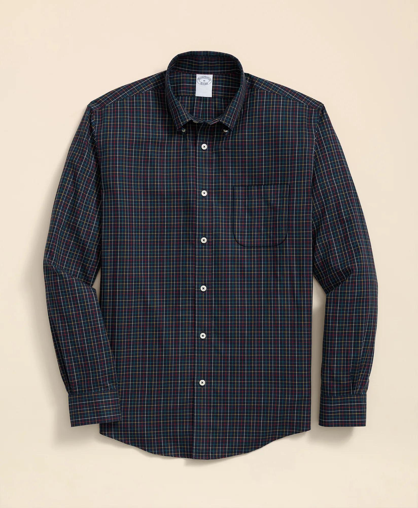 Stretch Supima® Cotton Non-Iron Twill Polo Button Down, Tattersall Sport Shirt, image 1