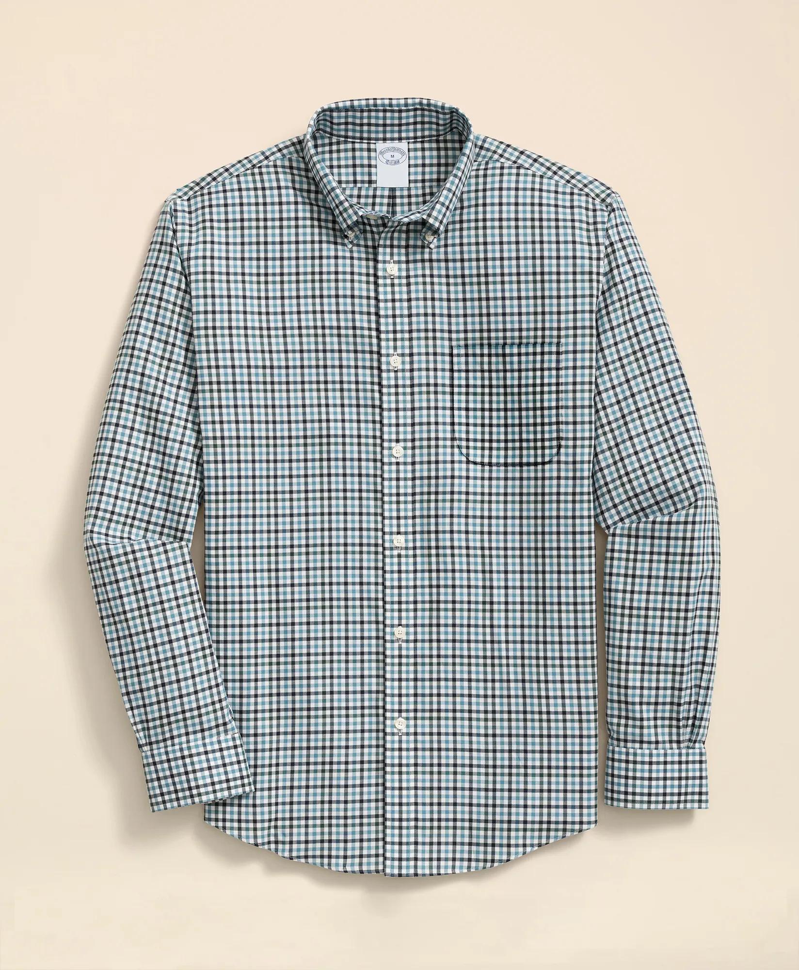 Stretch Supima® Cotton Non-Iron Twill Polo Button Down, Check Sport Shirt, image 1