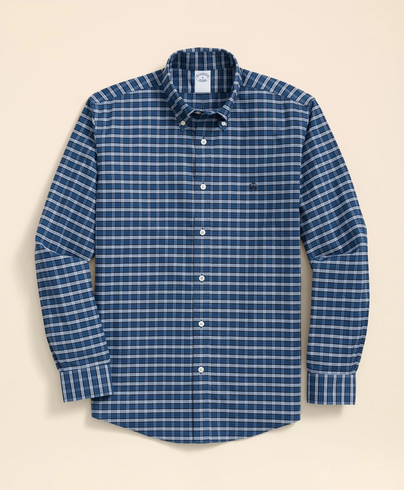 Stretch Cotton Non-Iron Oxford Polo Button Down Collar, Mini Tartan Shirt